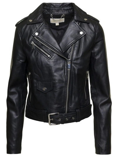 Michael Michael Kors Leather Biker Jacket In Black