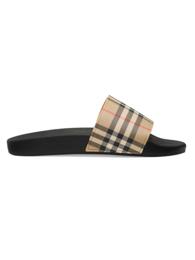 Burberry Brown Slides Sandals With Vintage Check Motif In Polyurethane In Multi