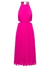 Michael Michael Kors Midi Fucshia Pleated Dress With Chain And Cut-out Detail In Recycled Polyester Blend Woman In Pink