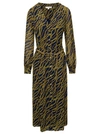 MICHAEL MICHAEL KORS BLACK AND GOLD-TONE MIDI SHIRT DESS WITH CHAIN PRINT ALL-OVER IN POLYESTER