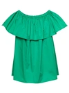 DOUUOD EMERALD GREEN RUFFLE TOP WITH BOAT NECKLINE IN COTTON