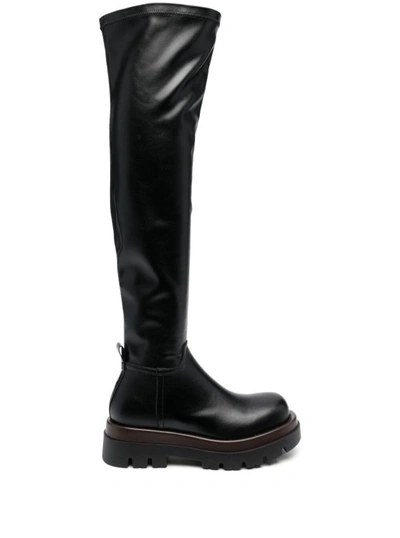 Pinko Leather Knee-high Boots In Black