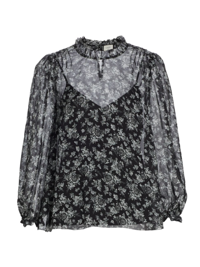 Cami Nyc Nelly Floral Chiffon Top In Black