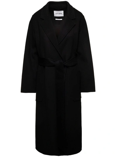 Ivy & Oak Celia Belted-waist Wool Coat In Black