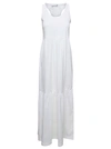 DOUUOD LONG WHITE SLEEVELESS DRESS WITH FLOUNCED SKIRT IN COTTON