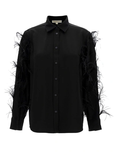 Michael Michael Kors Women's Feather-embellished Satin Shirt In Black