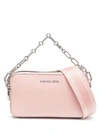 MICHAEL MICHAEL KORS PINK POUCH WITH CHAIN AND LOGO DETAIL IN HAMMERED LEATHER