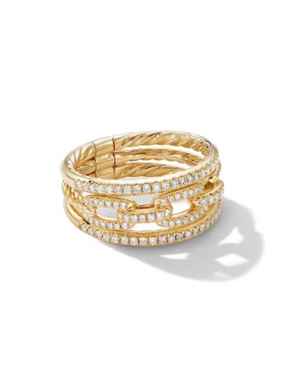 David Yurman Women's Stax Three Row Chain Link Ring In 18k Yellow Gold