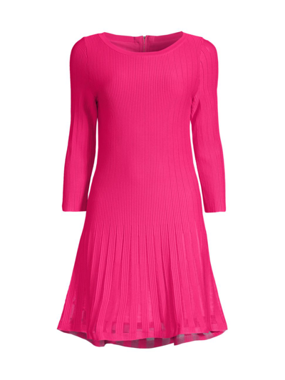 Milly Tabitha Ribbed 3/4-sleeve Godet Mini Dress In  Pink