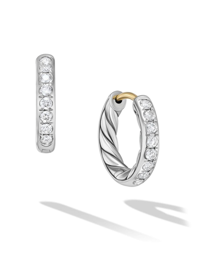David Yurman Women's Sculpted Cable Huggie Hoop Earrings In Sterling Silver With Diamonds In Metallic
