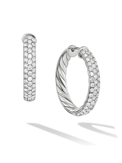 David Yurman Women's Dy Mercer Hoop Earrings In Sterling Silver With Pavé Diamonds In White