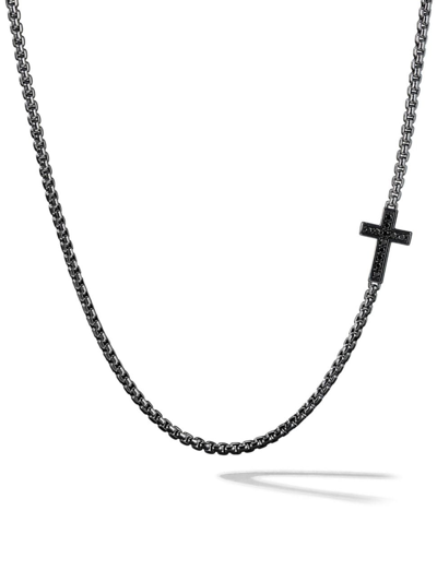 David Yurman Men's Streamline Cross Station Necklace In Silver With Black Diamonds, 3.6mm, 24"l