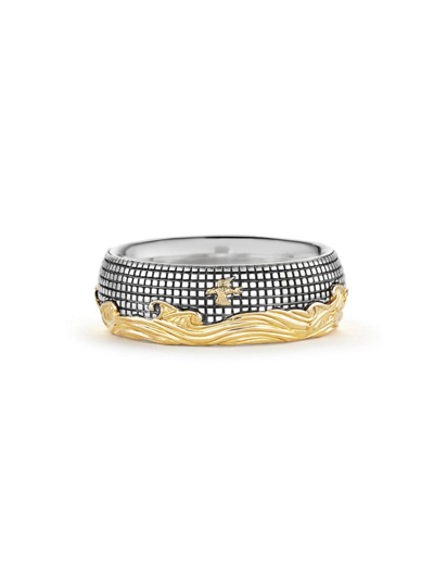 David Yurman Men's Waves Band Ring In Sterling Silver In Silver Gold
