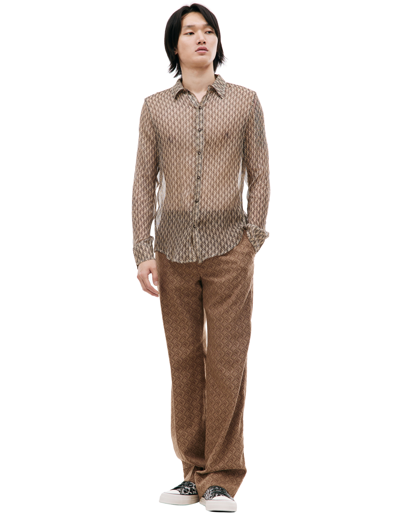 Marine Serre Moon Diamant-print Silk Shirt In Beige