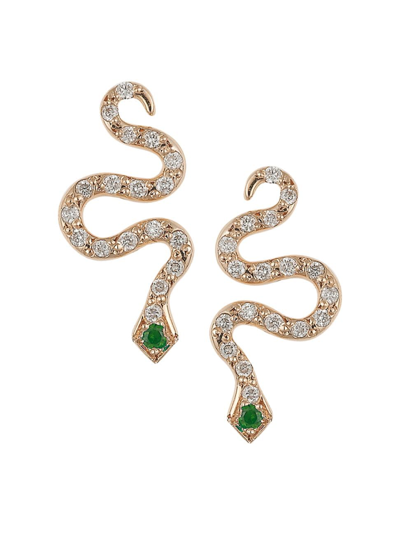 Ileana Makri Women's Snake 18k Yellow Gold, Diamond & Tsavorite Snake Drop Earrings