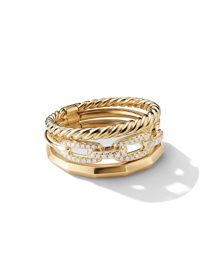 David Yurman Women's Stax Three Row Ring In 18k Yellow Gold In Diamond