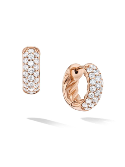 David Yurman Women's Dy Mercer Micro Hoop Earrings In 18k Rose Gold With Pavé Diamonds In Pink Gold