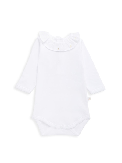 Bonpoint Baby Girl's Cherry Embroidered Ruffle-trim Bodysuit In White