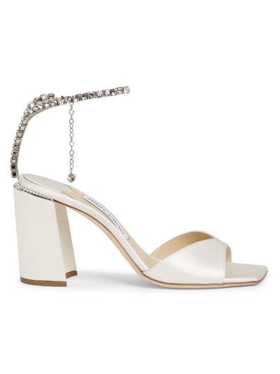 Jimmy Choo Saeda Glitter Crystal Ankle-strap Sandals In Ivory Crystal