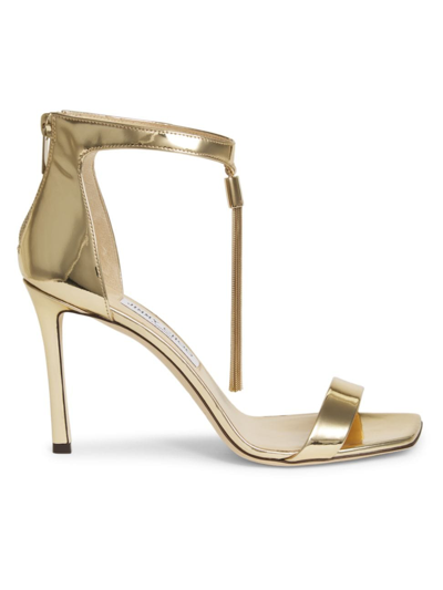 Jimmy Choo Women's Vinca 95mm Tassel Metallic Leather Sandals In Gold