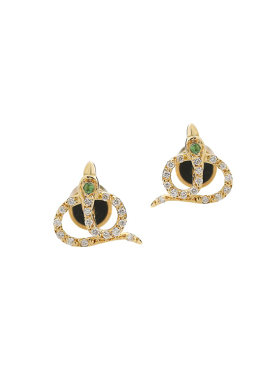 Ileana Makri Women's Snake 18k Yellow Gold, White Diamond & Tsavorite Stud Earrings