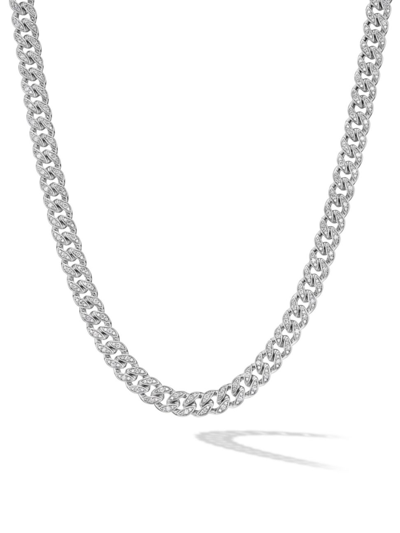 David Yurman Sterling Silver Curb Chain Diamond Necklace
