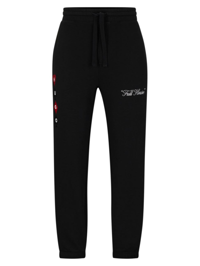 Hugo Cotton-terry Tracksuit Bottoms With Playing-card Artwork In Black