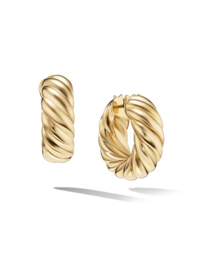 David Yurman Women's Sculpted Cable Hoop Earrings In 18k Yellow Gold