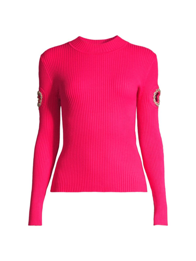 Milly Shoulder Cut Out Knit Mock Neck Long Sleeve Top In  Pink