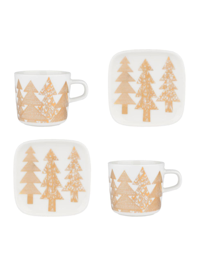 Marimekko Oiva Kuusikossa 4-piece Coffee Cup & Plate Set In Neutral