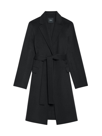 Theory Women's Wool Belted Double-breasted Coat In Black