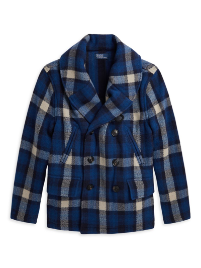 Polo Ralph Lauren Kids' Boy's Plaid Double-breasted Coat In Blue Multi Plaid