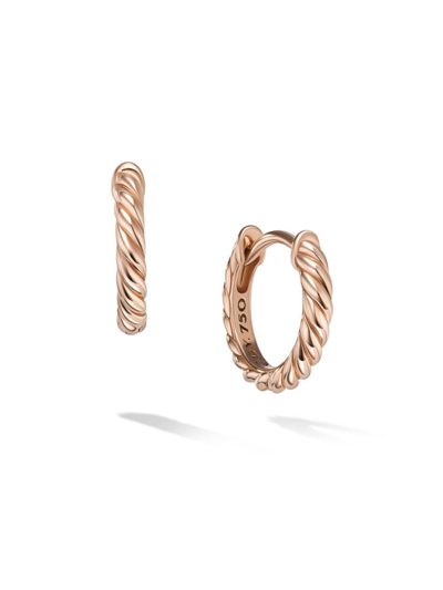 David Yurman Women's Sculpted Cable Huggie Hoop Earrings In 18k Rose Gold