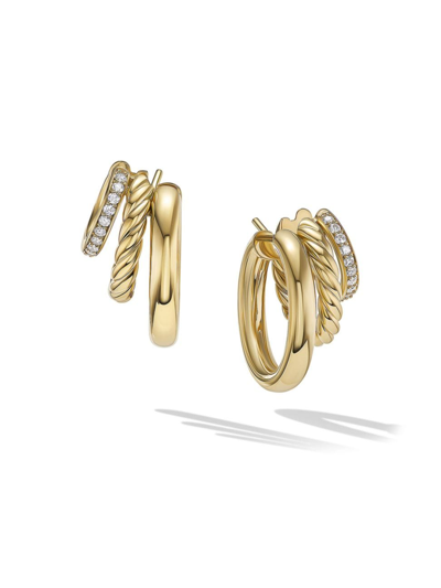 David Yurman Women's Dy Mercer Multi Hoop Earrings In 18k Yellow Gold With Pavé Diamonds