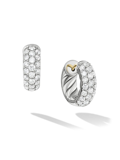 David Yurman Women's Dy Mercer Micro Hoop Earrings In Sterling Silver With Pavé Diamonds In Metallic