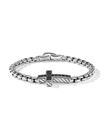 David Yurman Men's Pave Cross Bracelet In Silver With Black Diamonds, 5mm, 7.5"l