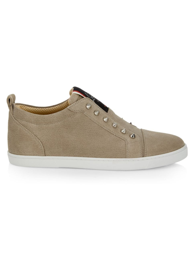 Christian Louboutin Men's F. A.v. Fique A Vontade Spike-embellished Suede Low-top Sneakers In Saharienne