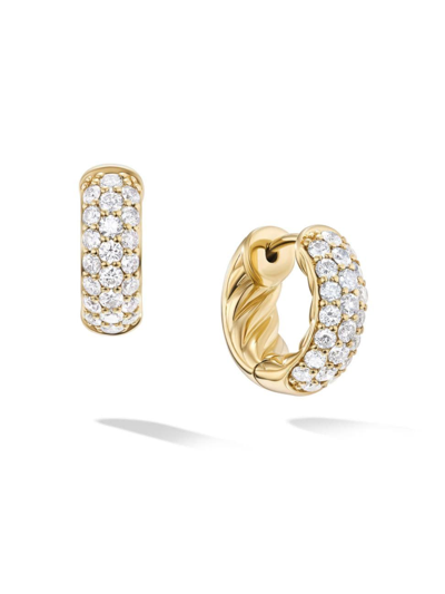David Yurman Women's Dy Mercer Micro Hoop Earrings In 18k Yellow Gold With Pavé Diamonds