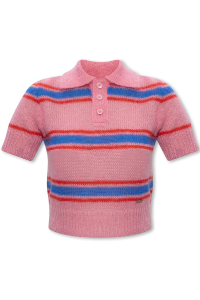 Dsquared2 Striped Brushed-knit Polo Top In Pink,blue,red