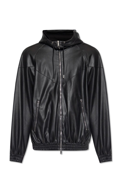 Dsquared2 Hooded Leather Jacket In Black