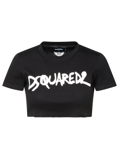 Dsquared2 Logo Printed Cropped T In Black