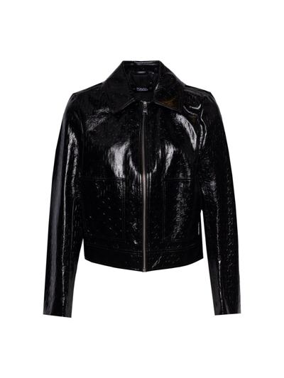 Karl Lagerfeld Monogram Printed Zipped Jacket In Black