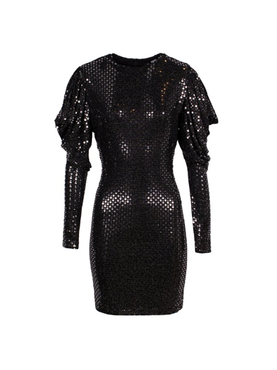 Karl Lagerfeld Balloon Sleeved Sequin Embellished Mini Dress In Black