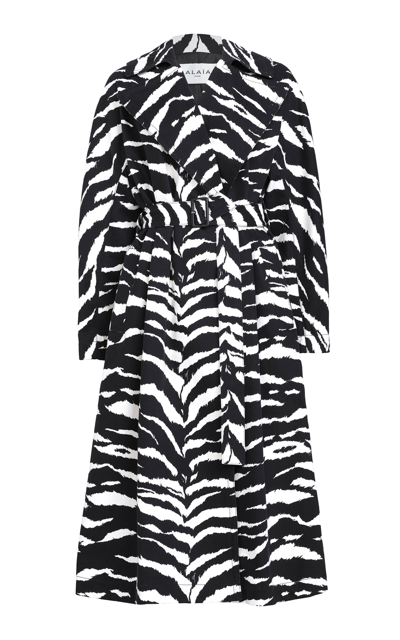 Alaïa Zebra-print Cotton Twill Trench Coat In Black,white