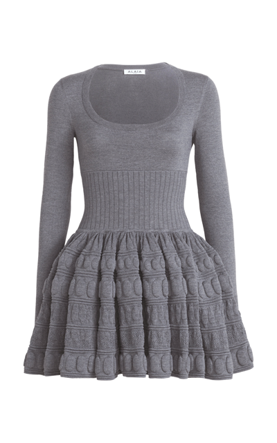 Alaïa Knit Wool-blend Mini Dress In Grey