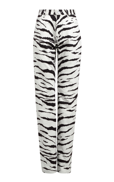 Alaïa Zebra-print Straight-leg Jeans In Black,white