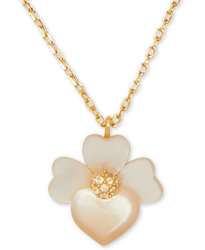 Kate Spade Gold-tone Pave Flower Pendant Necklace, 17" + 3" Extender In Cream Multi,rose Gold