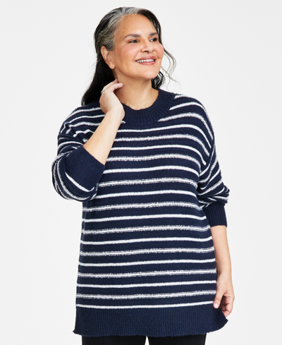 Style & Co Plus Size Striped Tunic Sweater, Created For Macy's In Multi