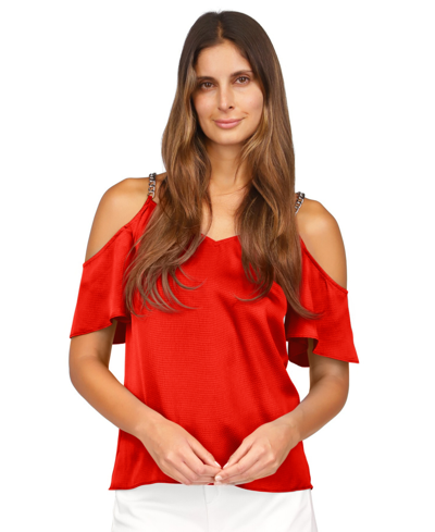 Michael Kors Michael  Plus Size Cold-shoulder Chain Strap Top In Crimson