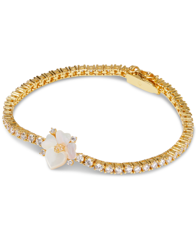 Kate Spade Gold-tone Mother-of-pearl Pansy Crystal Tennis Bracelet In White Multi